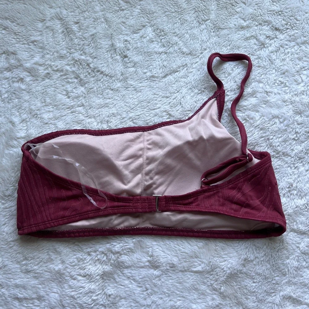 Mynah Womens One Shoulder Textured Jacquard Bikini Top Burgundy Size L 15983-0